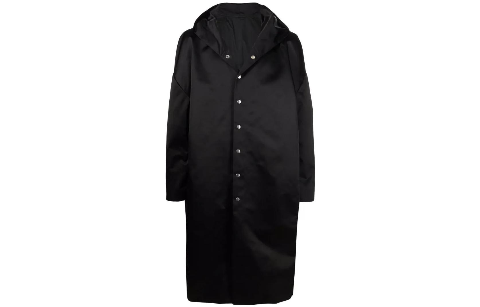 Rick Owens FW22 Black Hooded Single-Breasted Long Coat for Men RU01B1985NBR-09