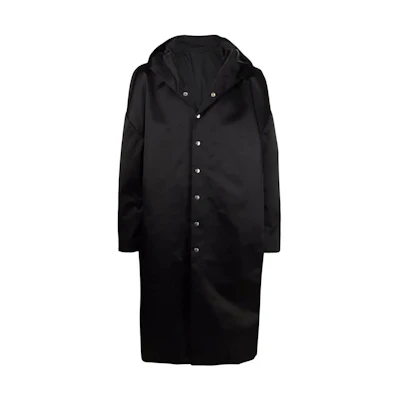 Rick Owens FW22 Black Hooded Single-Breasted Long Coat for Men RU01B1985NBR-09