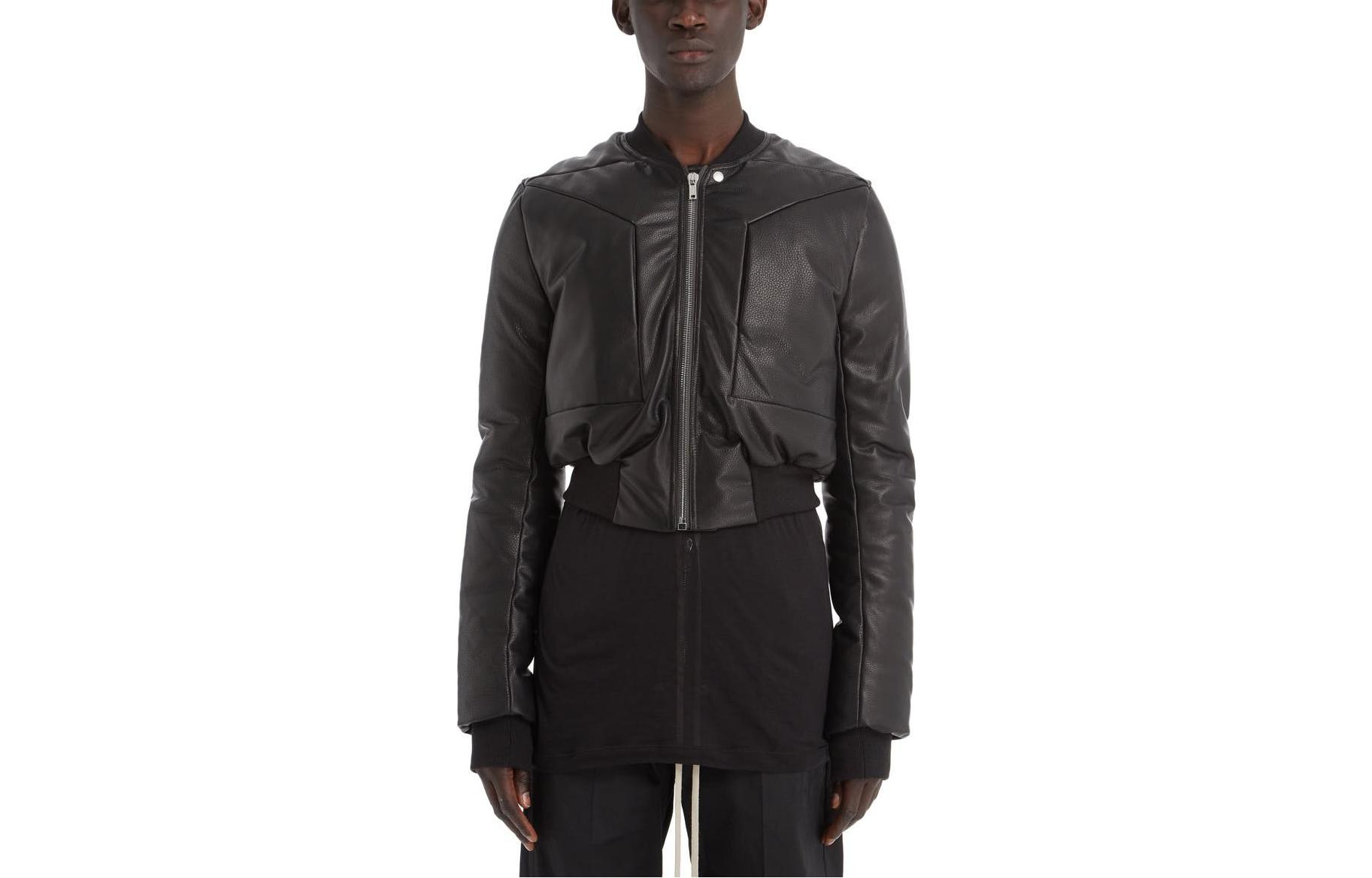 Rick Owens FW22 Black Leather Jacket with Single Zipper for Men RR02B2797