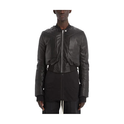 Rick Owens FW22 Black Leather Jacket with Single Zipper for Men RR02B2797