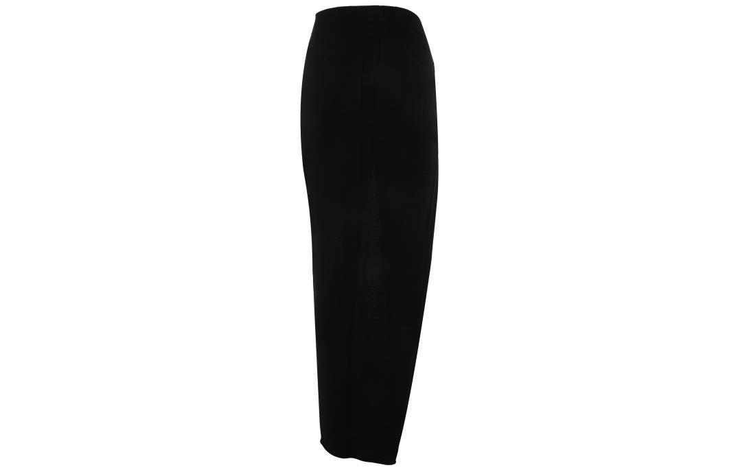 Lookbook RICK OWENS FW22 Black Midi Skirt with Pleated Detail and Side Slit. RO02B6694WSBR-09