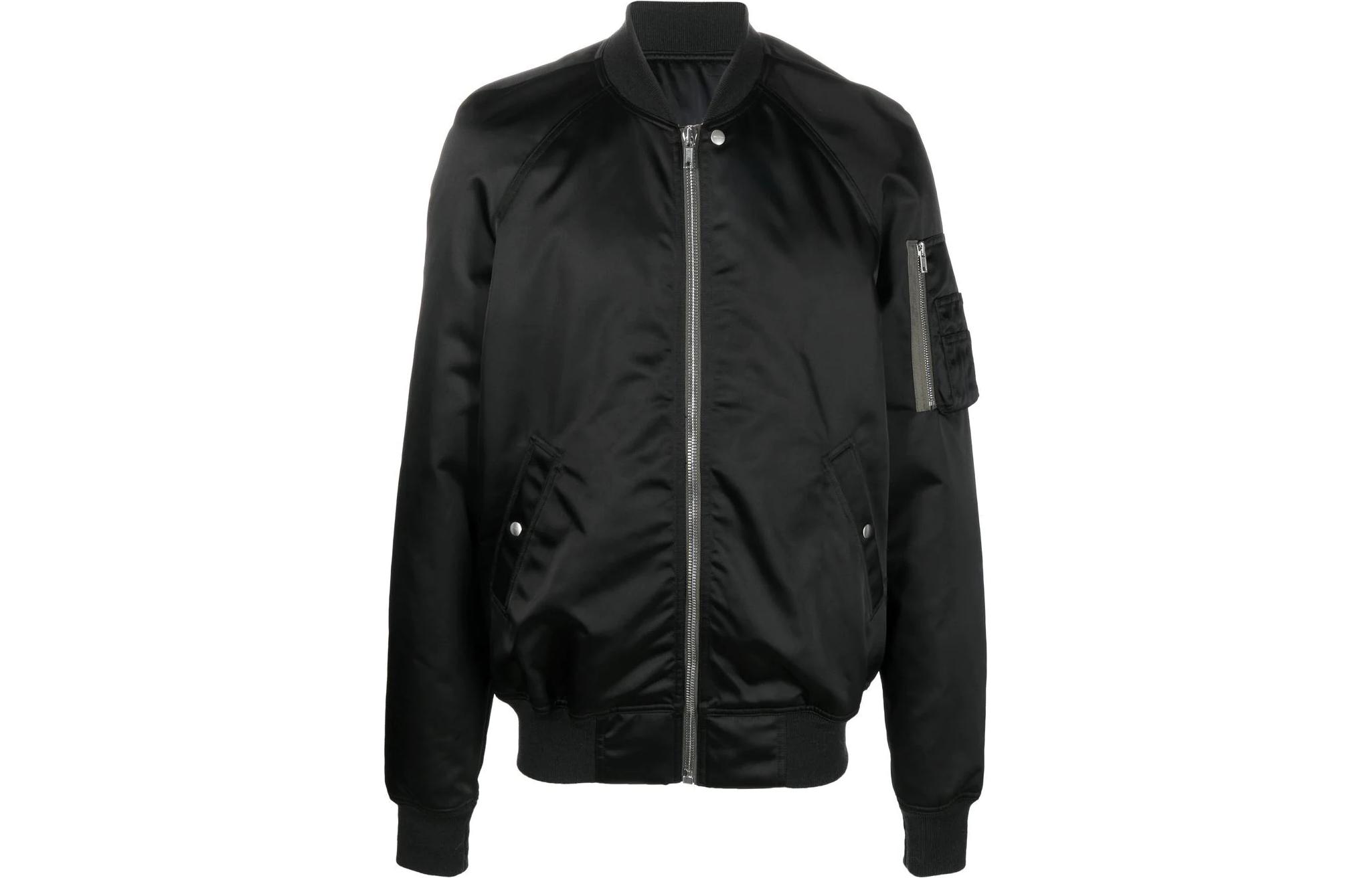 Rick Owens FW22 Black Solid Color Zipper Flight Jacket RU02B2793NBR-09