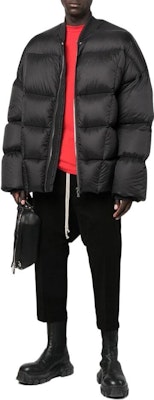 Rick Owens FW22 Black Wool Down Jacket with Rivet Details-Unisex Couple Style. RU02B2788NZD3-09 Lookbook Rick Owens FW22 Black Wool Down Jacket with Rivet Details-Unisex Couple Style. RU02B2788NZD3-09