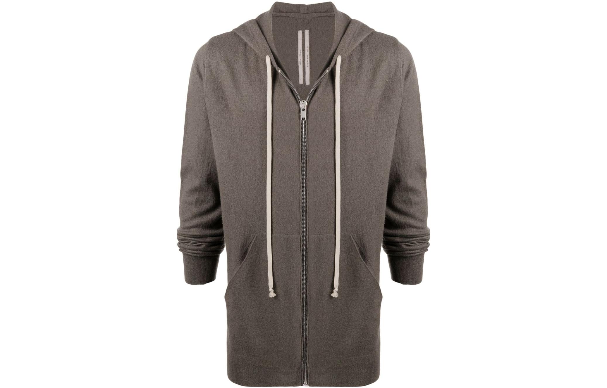 Rick Owens FW22 Brown Cashmere Hoodie Jacket with Zipper RU01B1614WSB