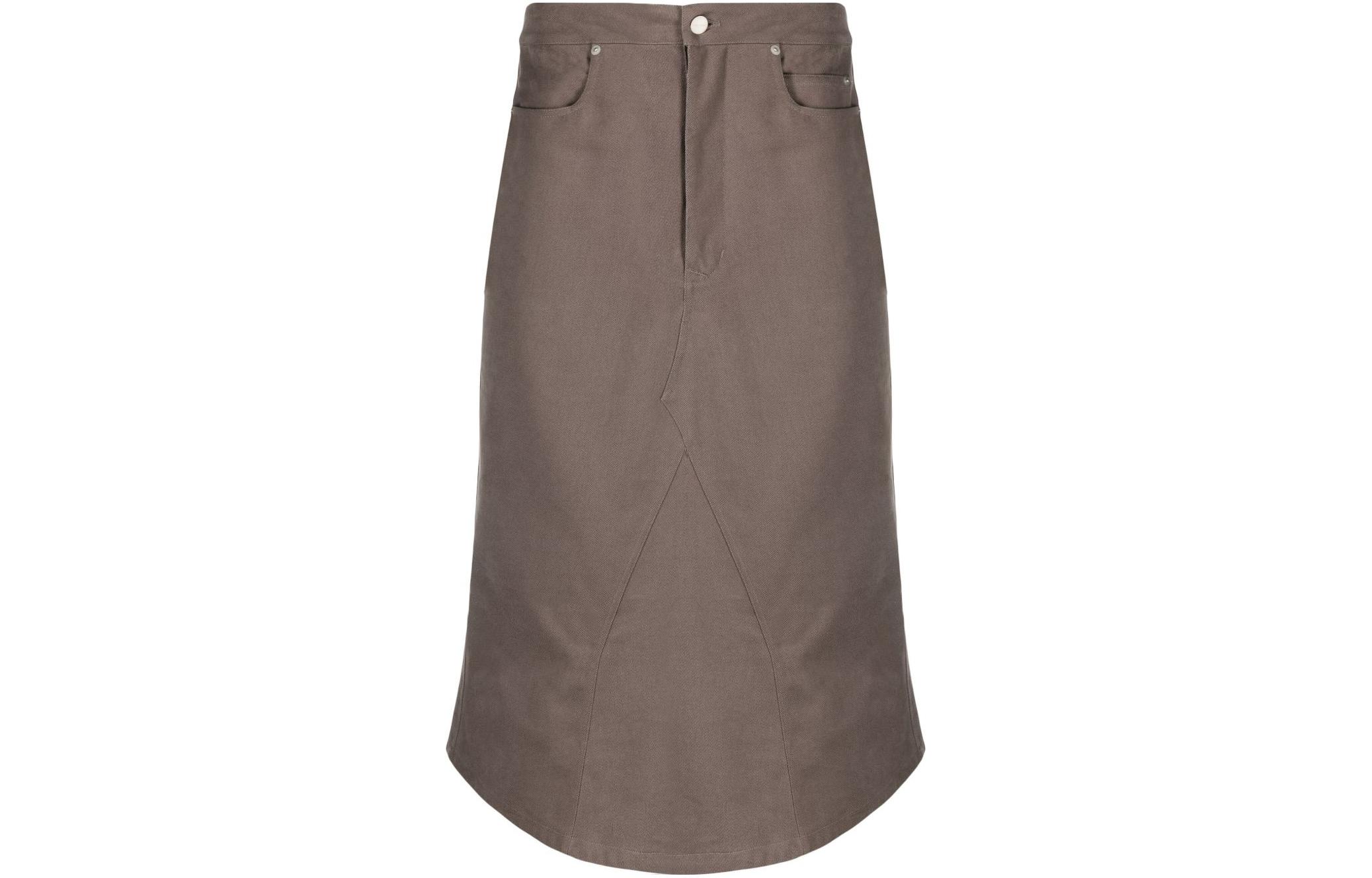 RICK OWENS FW22 Brown Solid Draped Skirt. RU02B2342CF-34