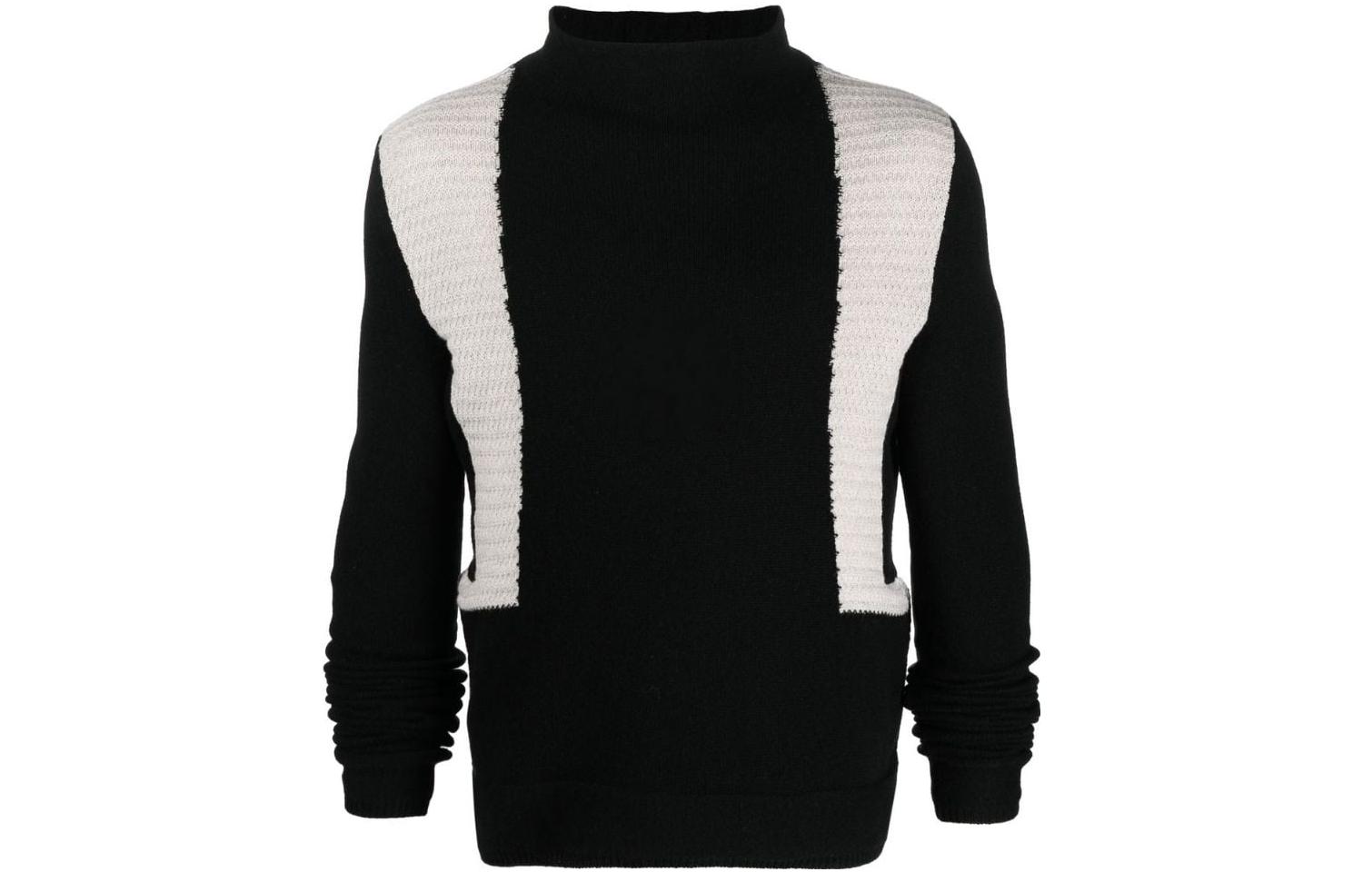 Rick Owens FW22 Contrast Panel Turtleneck Sweater Black . RU02B2682WSBRB0908