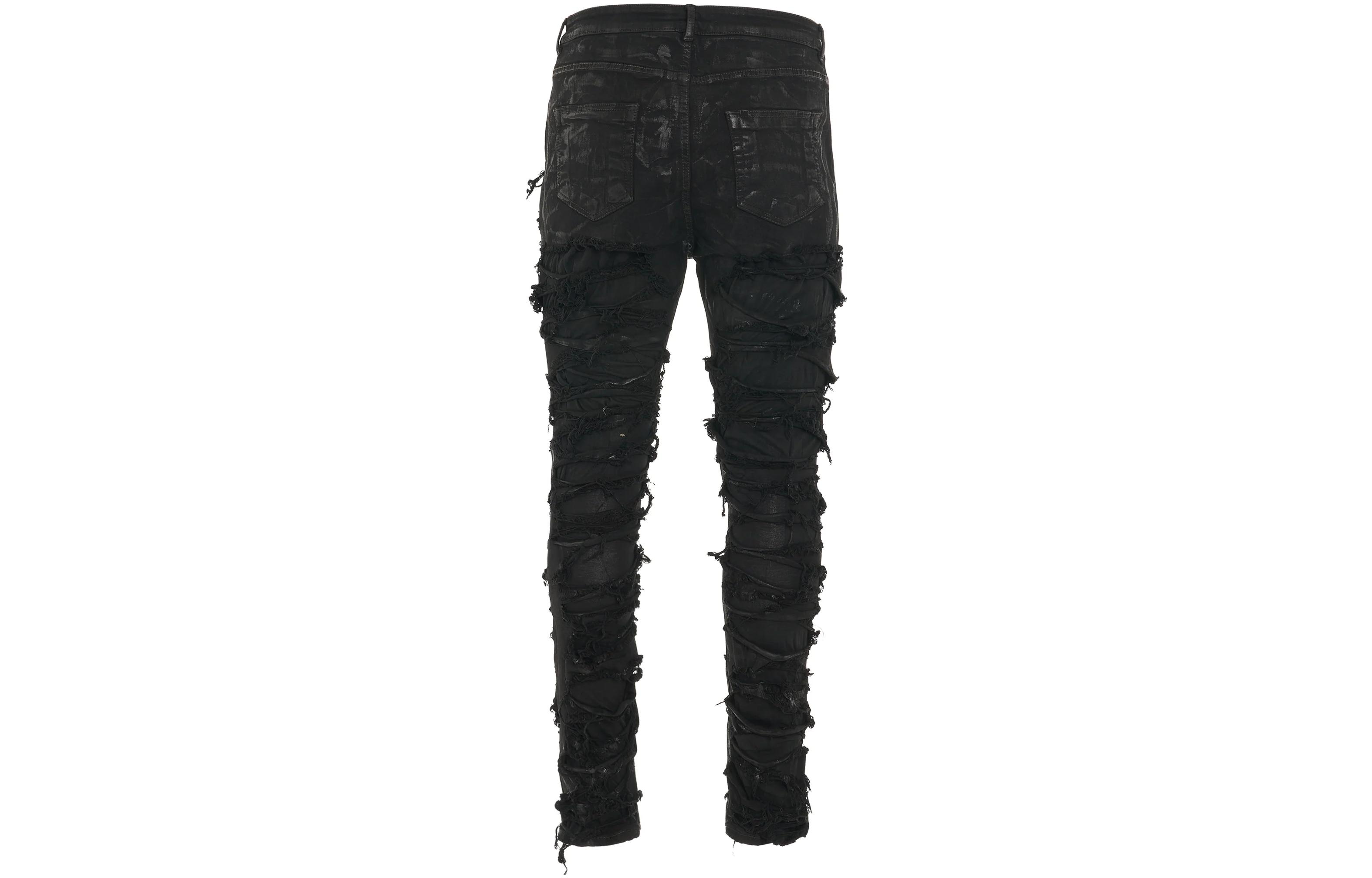 Lookbook Rick Owens FW22 Seluar Jeans Denim Hitam Distressed Slim Fit Gaya Gelap. DU02B4366SBFLS-09