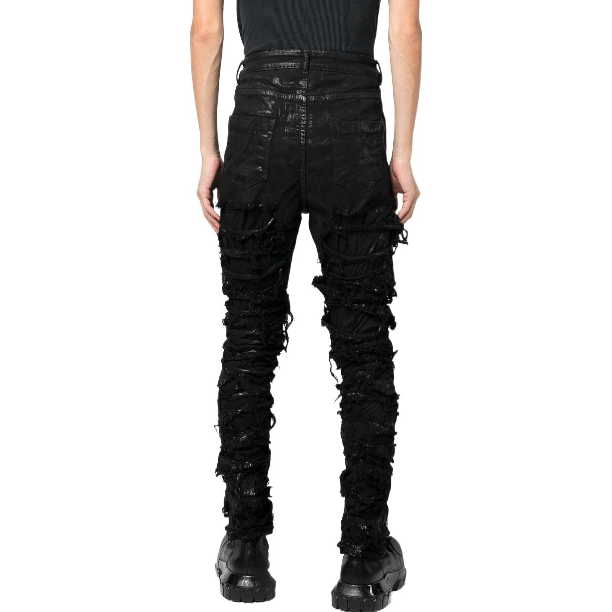 Purchase Rick Owens FW22 Seluar Jeans Denim Hitam Distressed Slim Fit Gaya Gelap. DU02B4366SBFLS-09