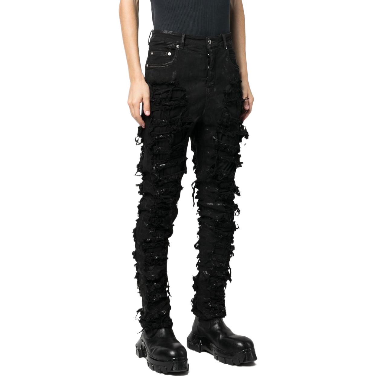 Details for Rick Owens FW22 Seluar Jeans Denim Hitam Distressed Slim Fit Gaya Gelap. DU02B4366SBFLS-09