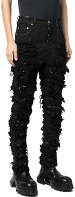 Rick Owens FW22 Seluar Jeans Denim Hitam Distressed Slim Fit Gaya Gelap. DU02B4366SBFLS-09 Details for Rick Owens FW22 Seluar Jeans Denim Hitam Distressed Slim Fit Gaya Gelap. DU02B4366SBFLS-09