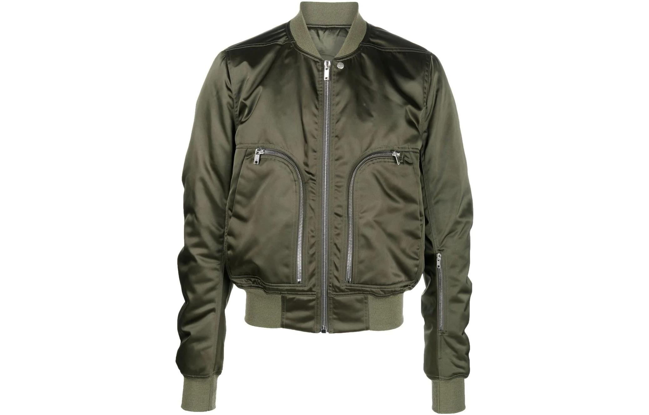 Rick Owens FW22 Green Bomber Jacket with Zipper Pockets for Men RU02B2791NBR-15