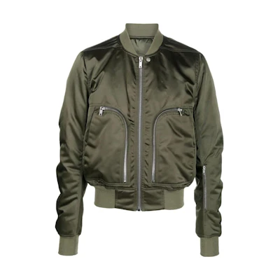 Rick Owens FW22 Green Bomber Jacket with Zipper Pockets for Men RU02B2791NBR-15