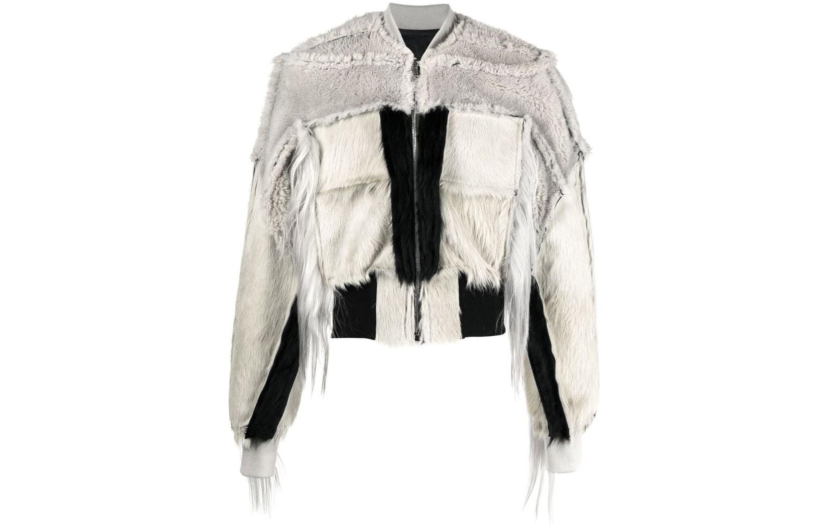 Rick Owens FW22 Patchwork Fringe Bomber Jacket Light Gray RR02B2710LSHPLH-0809