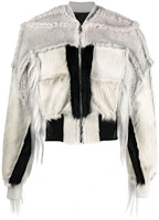 Rick Owens FW22 Patchwork Fringe Bomber Jacket Light Gray RR02B2710LSHPLH-0809 Rick Owens FW22 Patchwork Fringe Bomber Jacket Light Gray RR02B2710LSHPLH-0809