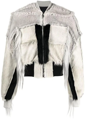 Rick Owens FW22 Patchwork Fringe Bomber Jacket Light Gray RR02B2710LSHPLH-0809 Buy Rick Owens FW22 Patchwork Fringe Bomber Jacket Light Gray RR02B2710LSHPLH-0809