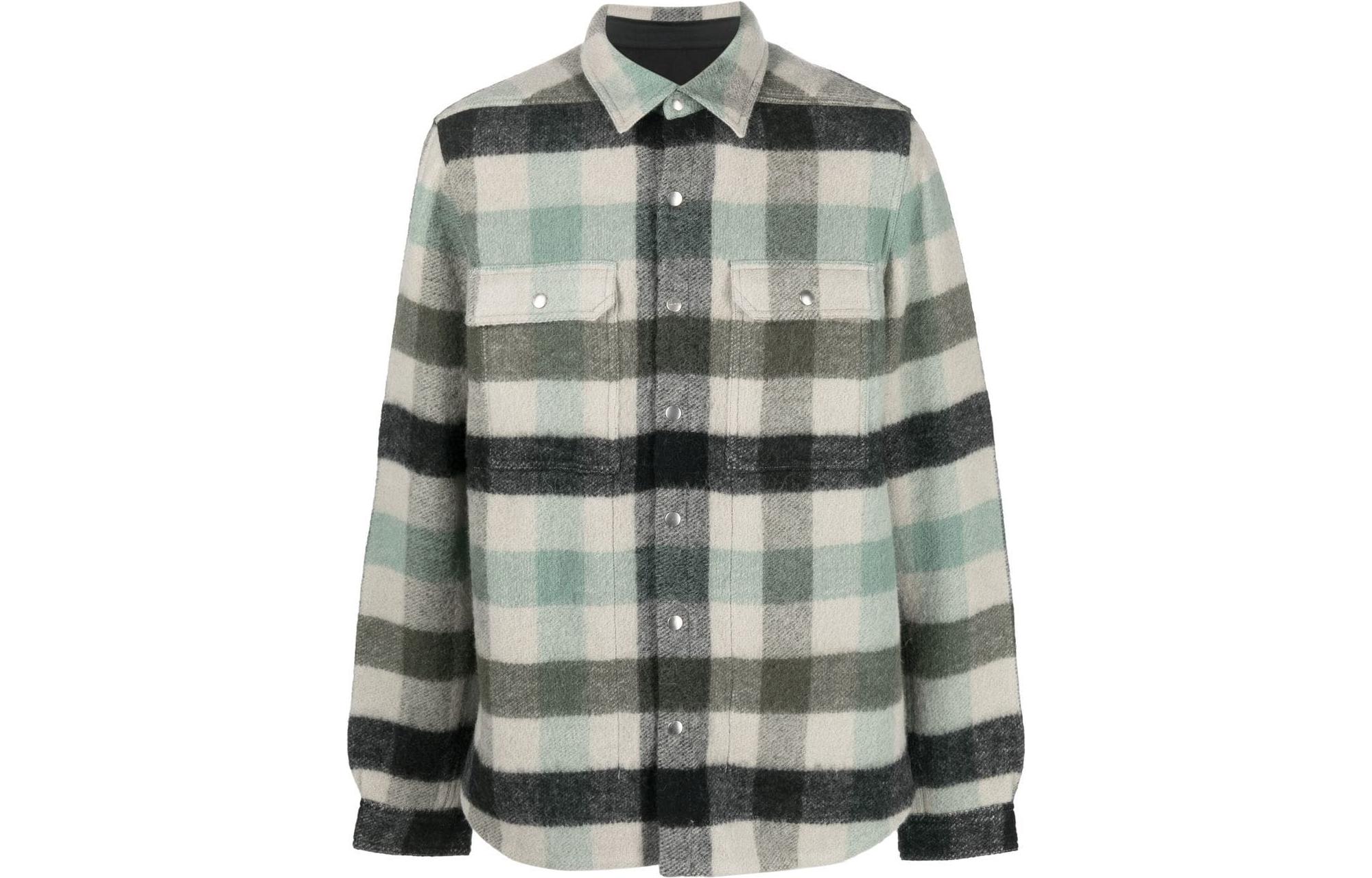 Rick Owens FW22 Plaid Shirt Jacket Menswear Charcoal Grey RU02B2729WFP-08
