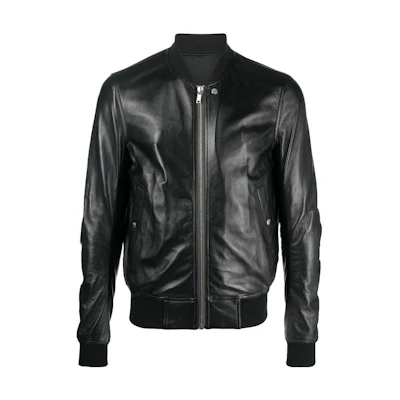 Rick Owens FW22 Plain Baseball Collar Zip Short Bomber Jacket Black Men RU02B2786LLP