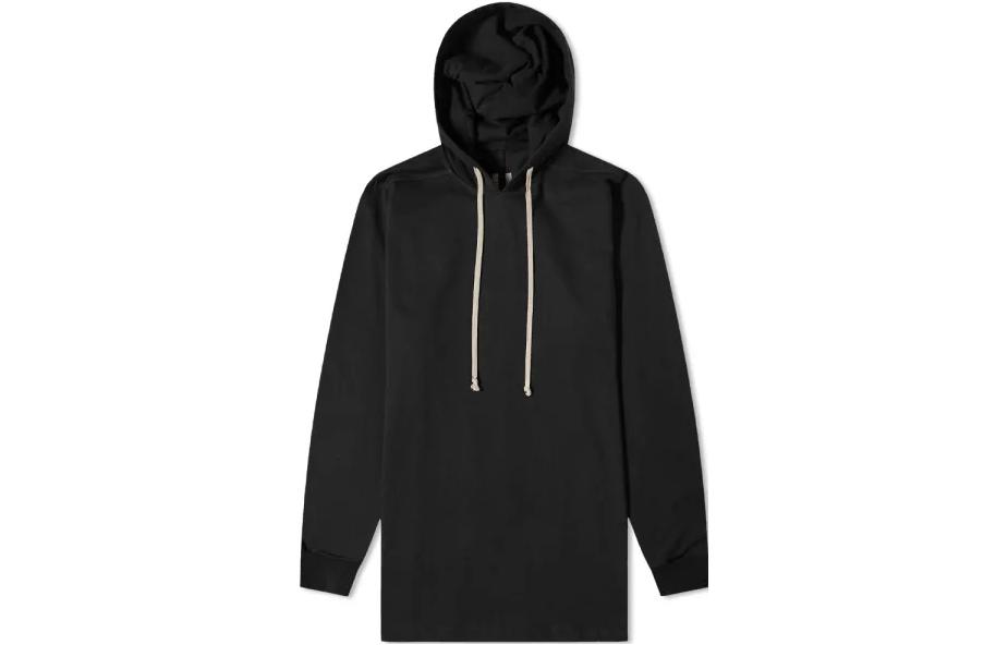 Rick Owens FW22 Solid Black Drawstring Hoodie Casual Pullover RU01B1285BA-09