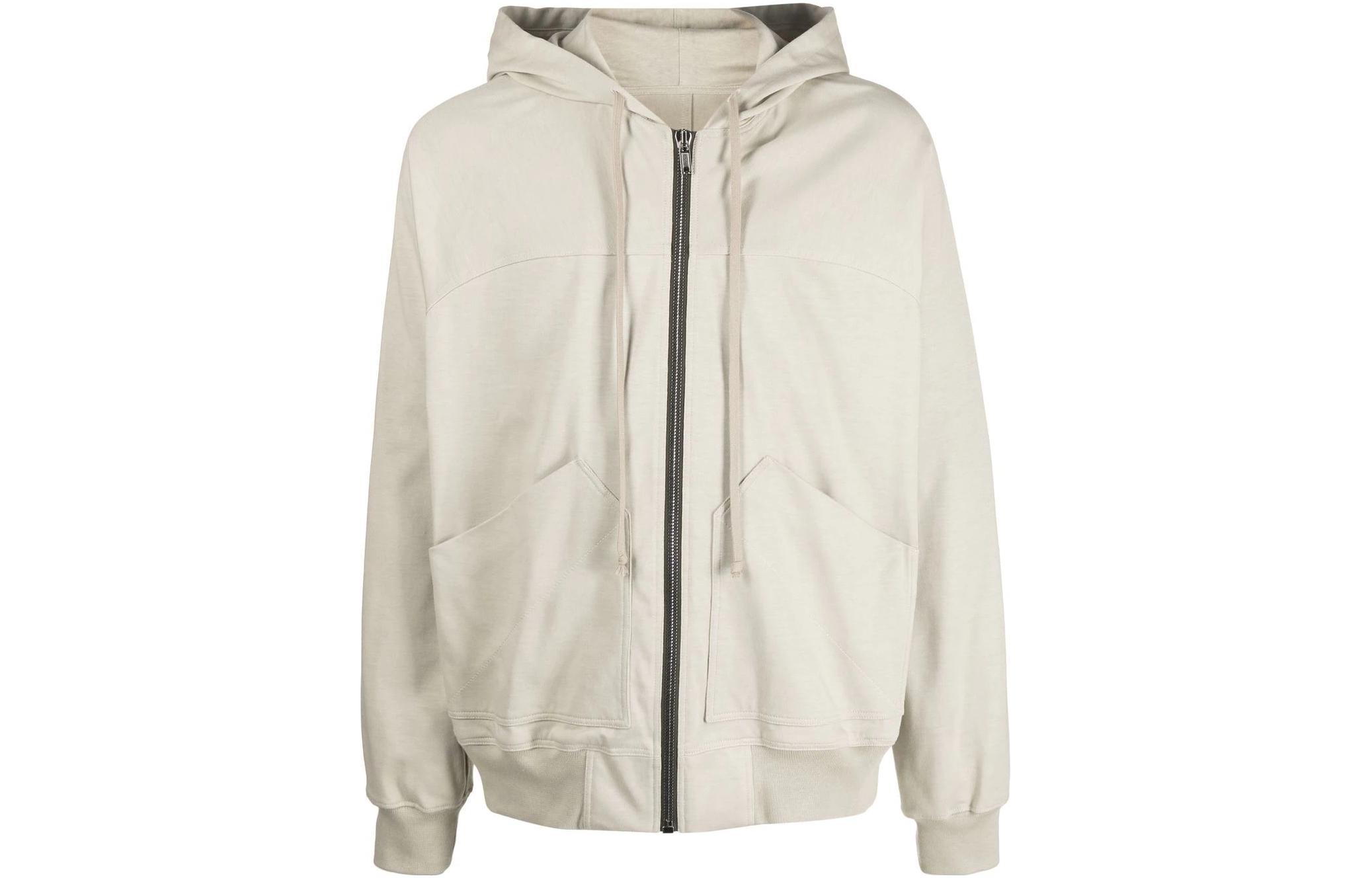 Rick Owens FW22 Solid Color Drawstring Zip Cotton Hoodie Jacket Men’s Off-White RU02B2281BA-08