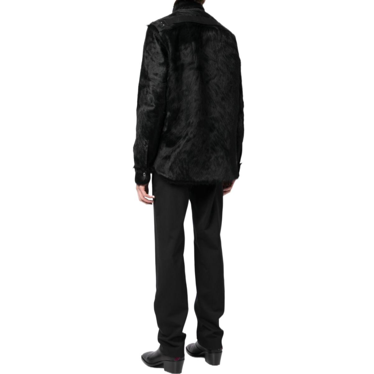 Shop RICK OWENS FW22 素色立領單排扣外套 黑色 RR02B2730LHL-09