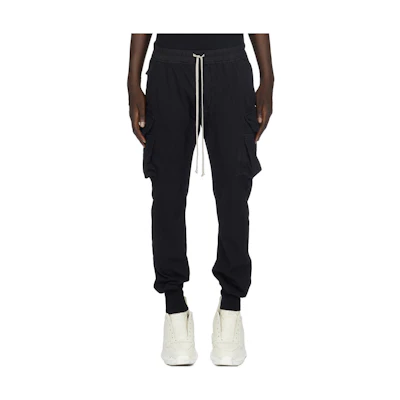RICK OWENS FW23 Slim Fit Elastic Waist Black Cargo Pants DU02C5386RIG-09