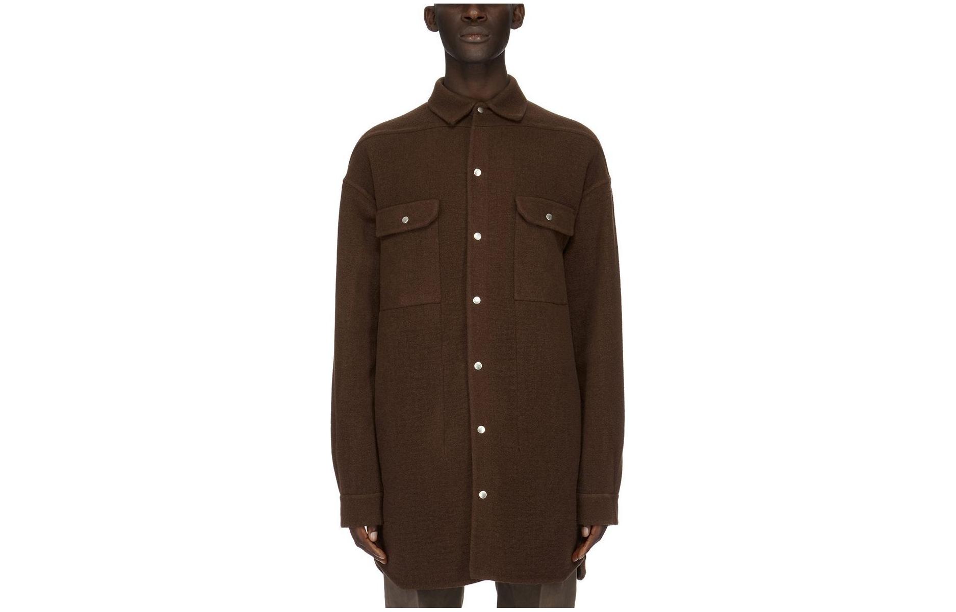Rick Owens FW23 Brown Loose Fit Button-Up Long Sleeve Jacket for Men RU02C7728DD-04