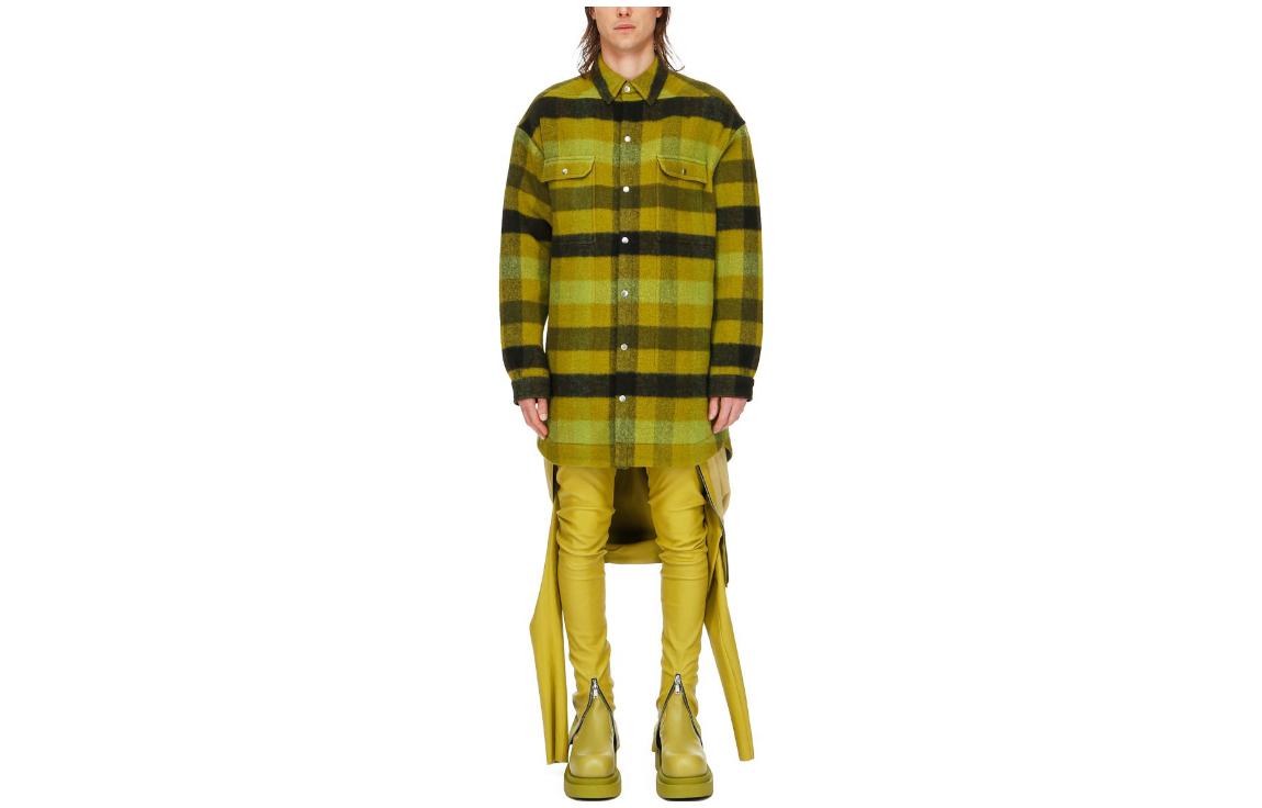 Rick Owens FW23 Green Plaid Long Jacket with Single-Breasted Collar RU02C7728WFNP-32P