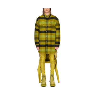 Rick Owens FW23 Green Plaid Long Jacket with Single-Breasted Collar RU02C7728WFNP-32P