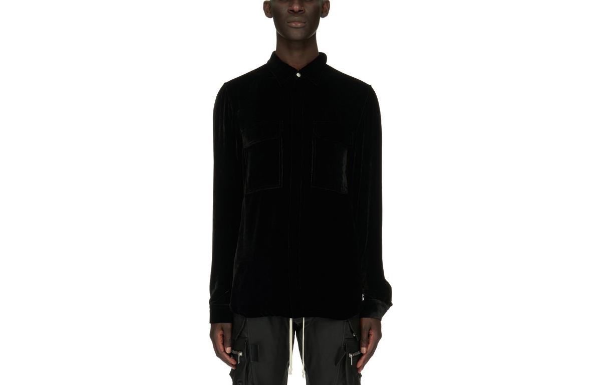 Rick Owens FW23 Luxor Black Velvet Overshirt Loose-Fit Jacket RU02C7236V-09