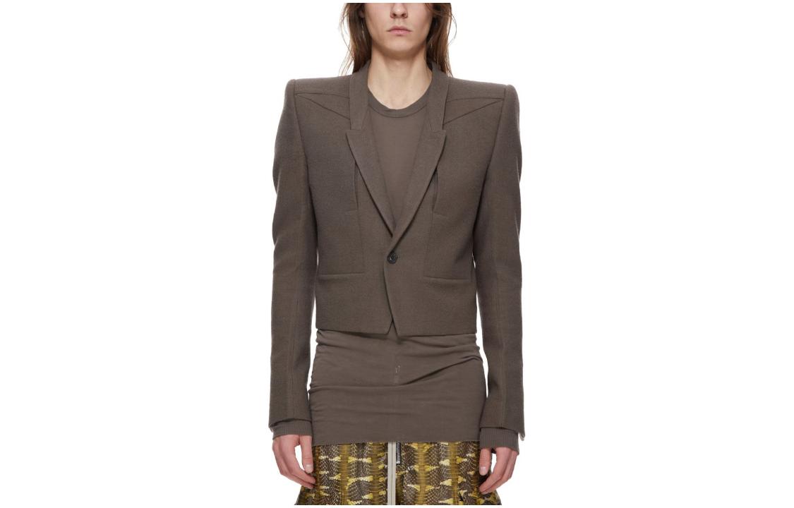 Rick Owens FW23 Luxor Wool Button Strap Blazer Jacket in Brown RU02C7721WN-34