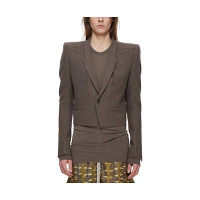 Rick Owens FW23 Luxor Wool Button Strap Blazer Jacket in Brown RU02C7721WN-34