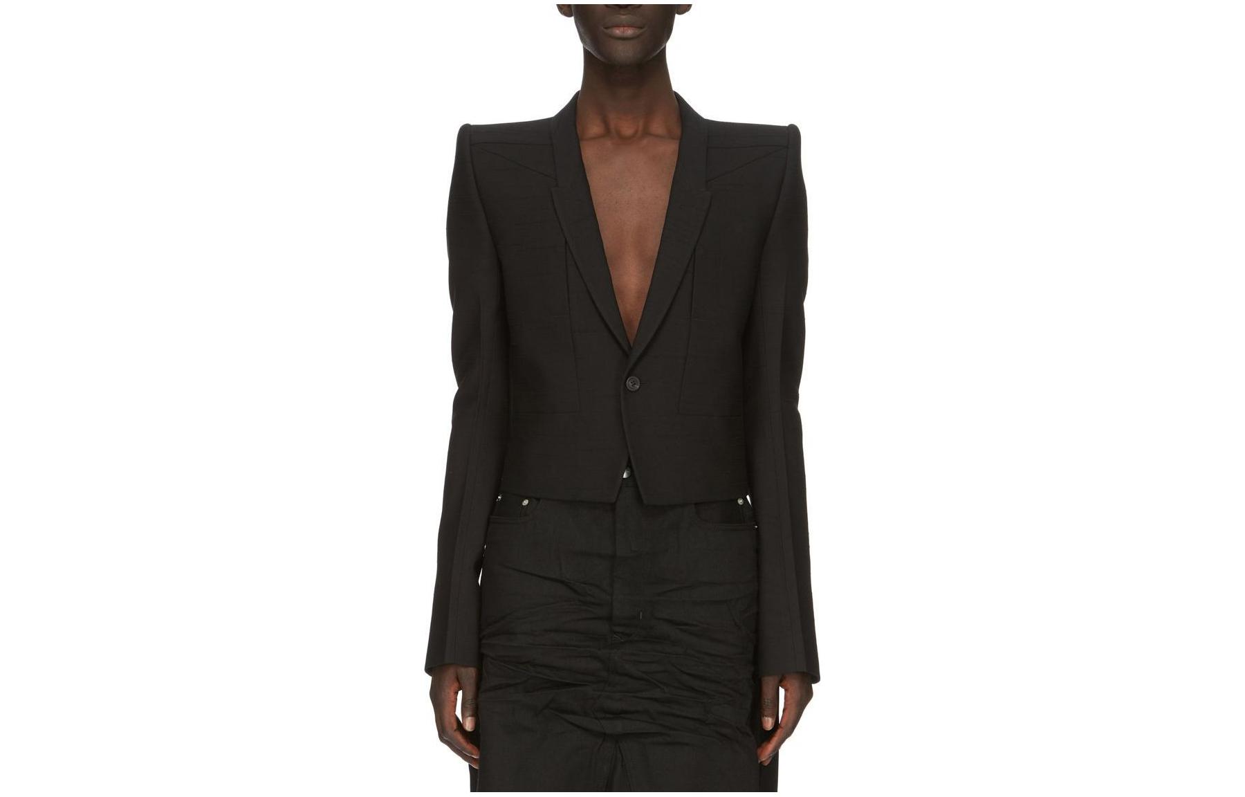 Rick Owens FW23 Monochrome Single-Button Jacket Black Long Sleeve RR02C7721WSU-09