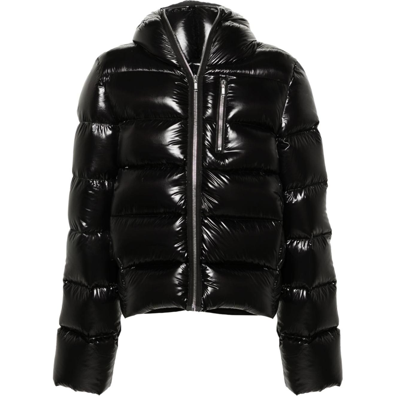 RICK OWENS FW24  Black Quilted Ribbed Down Puffer Jacket with Zip Hood. RU02D6722NLD4-09