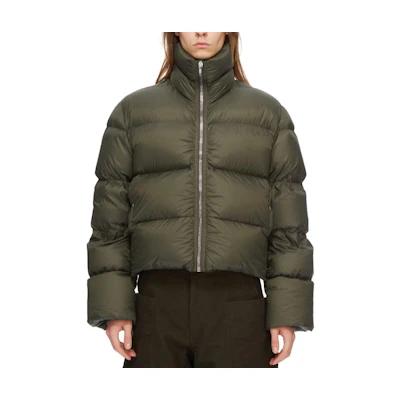 RICK OWENS FW24 Forest Green Down Jacket with Zipper and Stud Details. RU02D6745NPD3-75