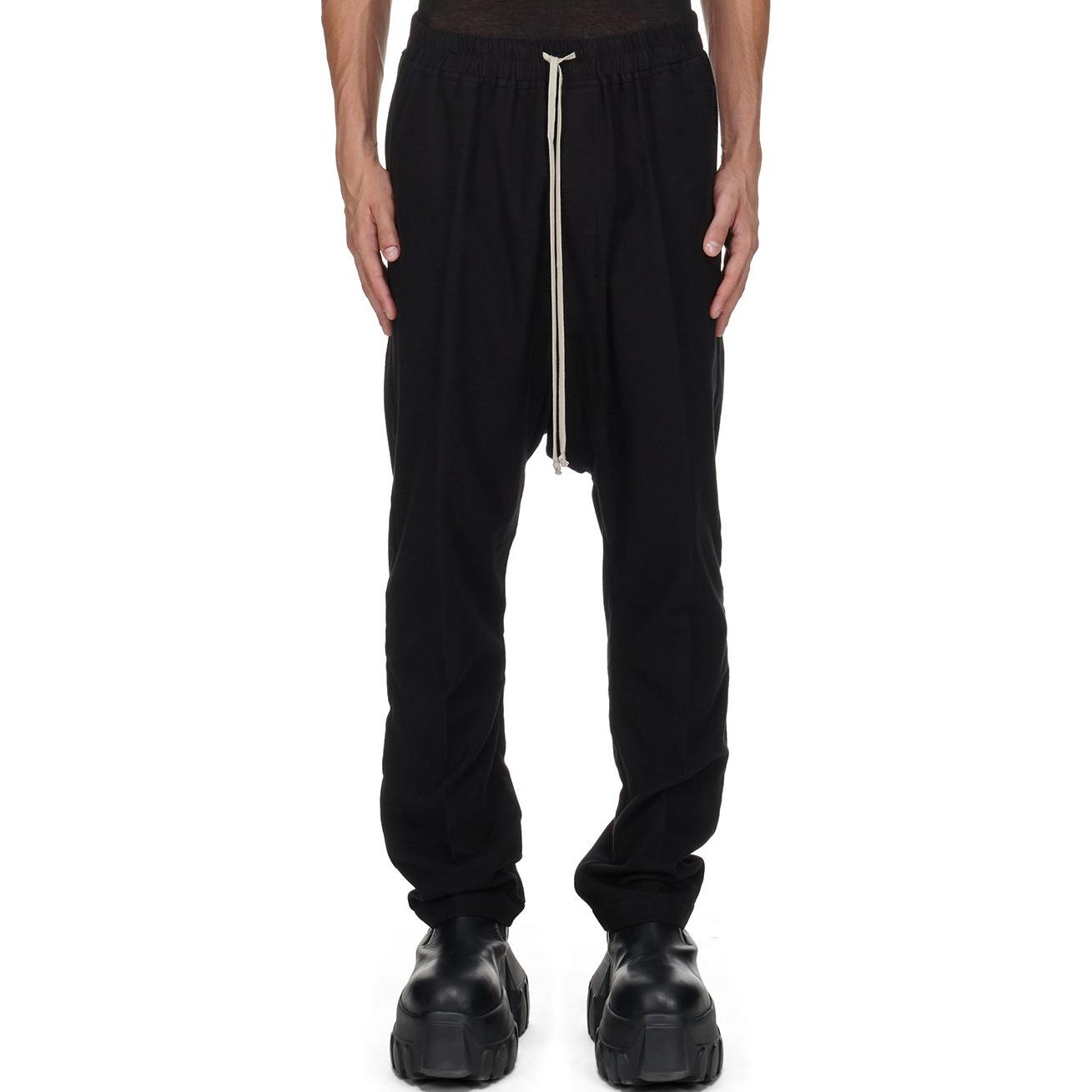 Rick Owens FW24 Black Elastic Waist Pleated Flap Pocket Casual Pants Men RU02D6380FL-09