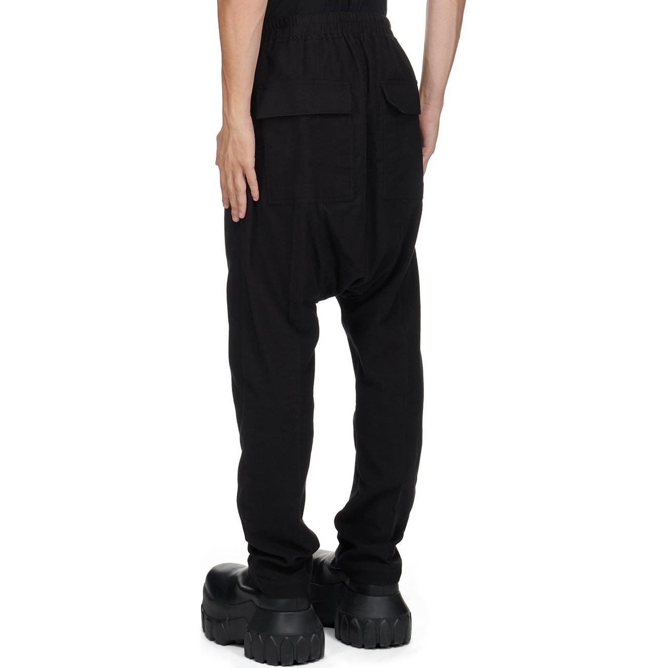 Lookbook Rick Owens FW24 黑色鬆緊腰褶裥翻蓋口袋休閒長褲 男款 RU02D6380FL-09