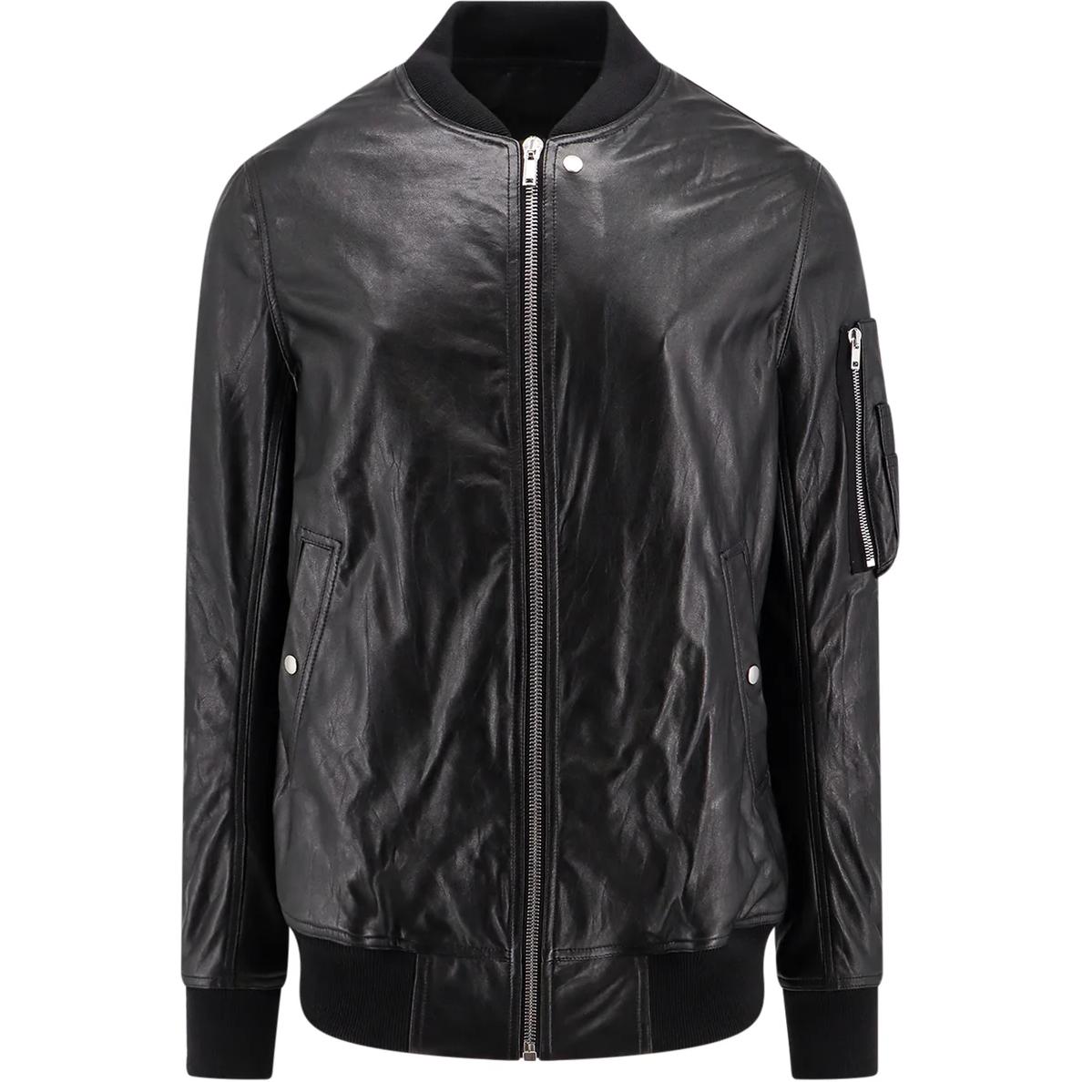 Rick Owens FW24 Black Lambskin Leather Bomber Jacket for Men RU02D6789LBW-09