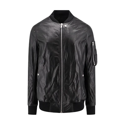 Rick Owens FW24 Black Lambskin Leather Bomber Jacket for Men RU02D6789LBW-09