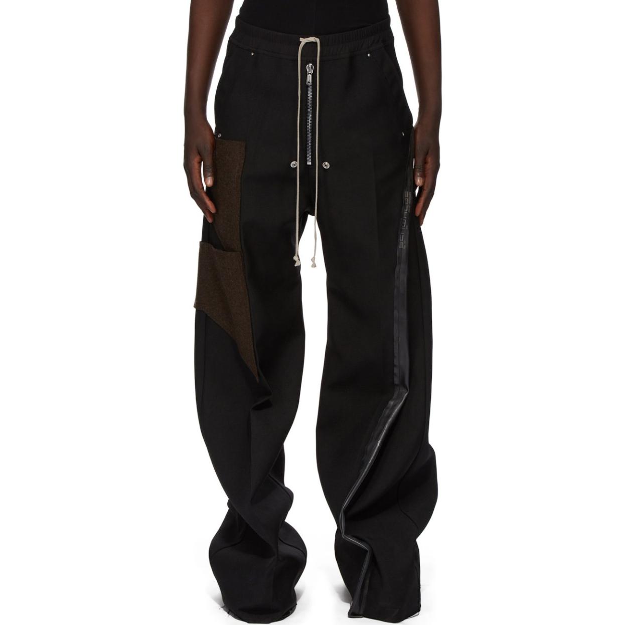RICK OWENS FW24 Black Relaxed Fit Pants with Ruched, Eyelet & Elastic Waist Men. RR02D6307HDUWTY-090409