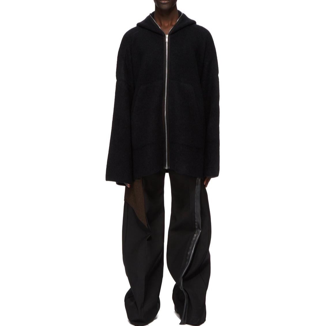 Shop RICK OWENS FW24 黑色男士鬆身褲，帶褶皺、金屬孔眼與鬆緊腰設計。 RR02D6307HDUWTY-090409