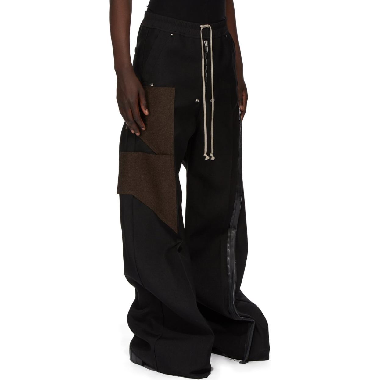 Purchase RICK OWENS FW24 黑色男士鬆身褲，帶褶皺、金屬孔眼與鬆緊腰設計。 RR02D6307HDUWTY-090409