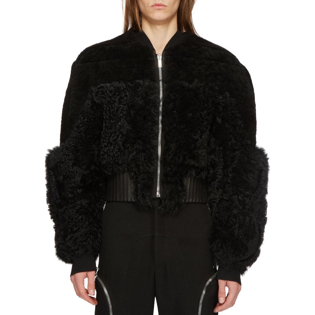 Rick Owens FW24 Black Ribbed Zip-Up Bomber Jacket RU02D6792LSHMTR-909