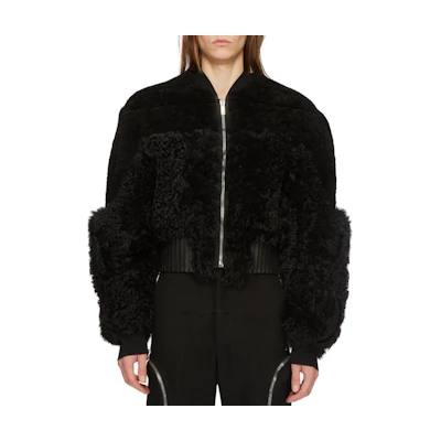 Rick Owens FW24 Black Ribbed Zip-Up Bomber Jacket RU02D6792LSHMTR-909