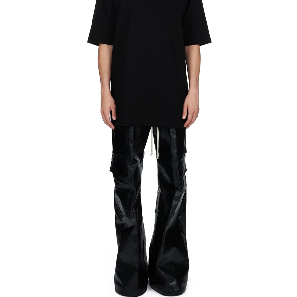 Shop Rick Owens FW24 塗層彈性腰帶口袋黑色休閒褲 男款長褲 RU02D6339SCT-09