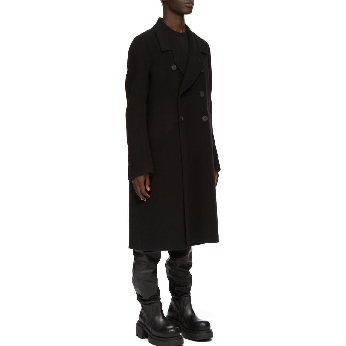 Shop Rick Owens 男士秋冬双排扣黑色大衣 RU02D6982WSF-09