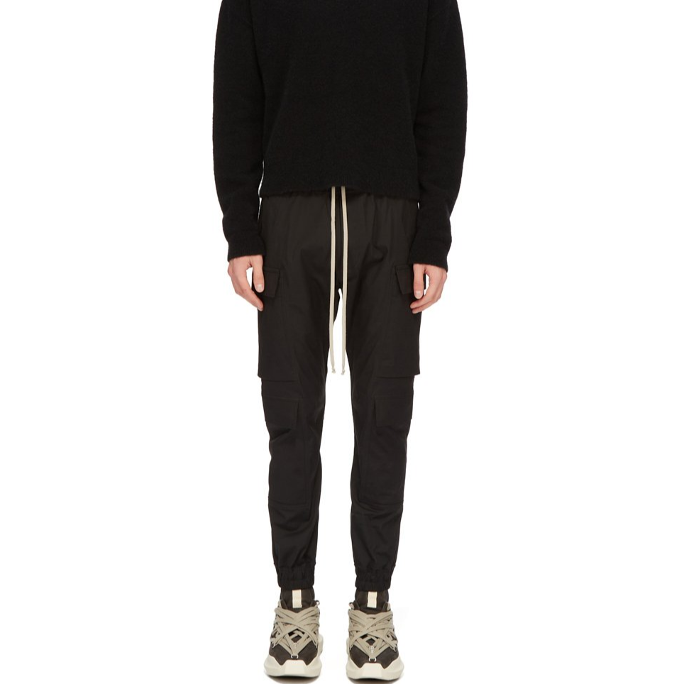 Shop Rick Owens FW24 修身彈性腰圍休閒長褲 黑色 男款 RU02D6337TE-09