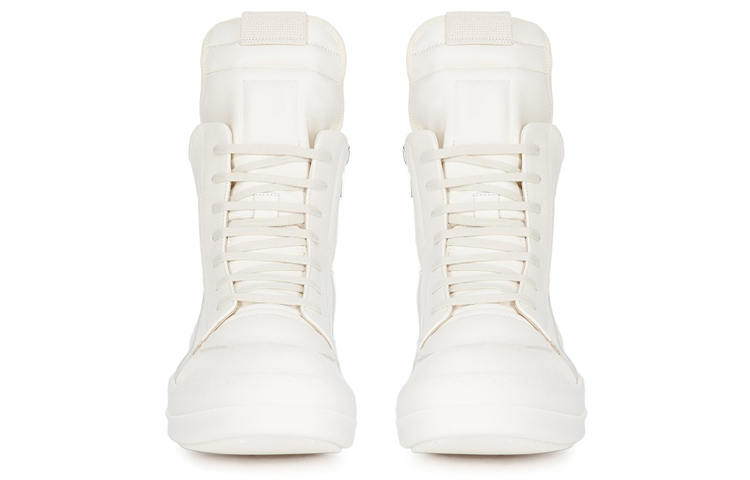 Shop RICK OWENS/RO Geobasket 牛皮 高筒 時尚板鞋 白色