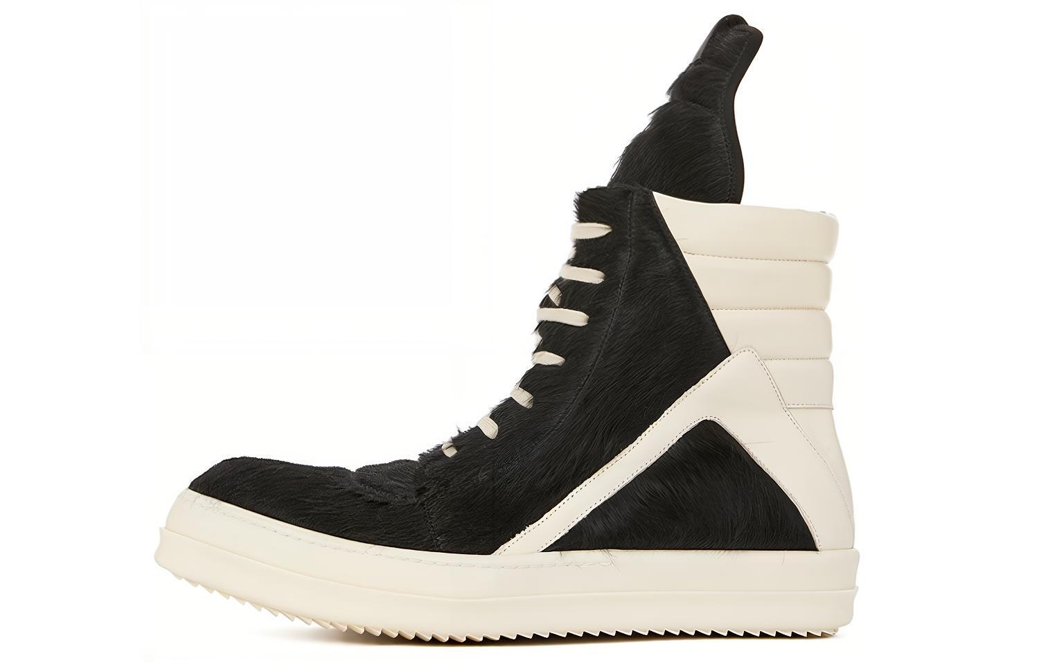 Rick Owens GeoBasket Cow Fur Black Milk RR02B2894LHL-911