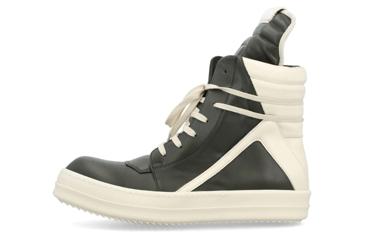 Buy RICK OWENS/RO Geobasket 小牛皮 高筒 時尚繫帶 高筒 板鞋 男款 黑白色