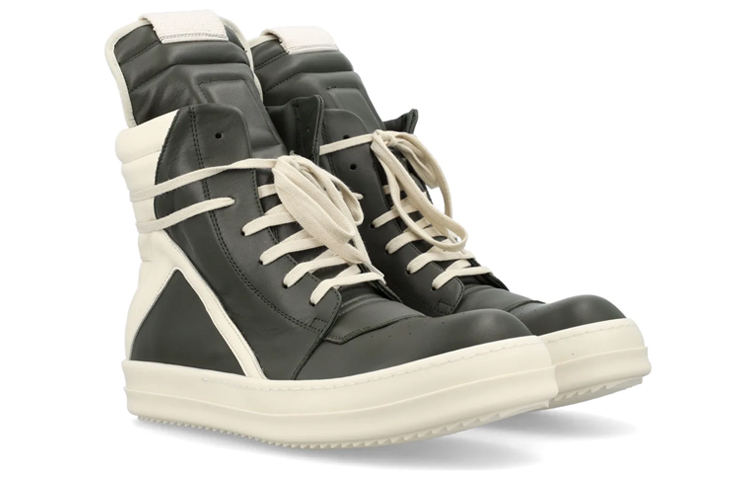 Lookbook RICK OWENS/RO Geobasket 小牛皮 高筒 時尚繫帶 高筒 板鞋 男款 黑白色